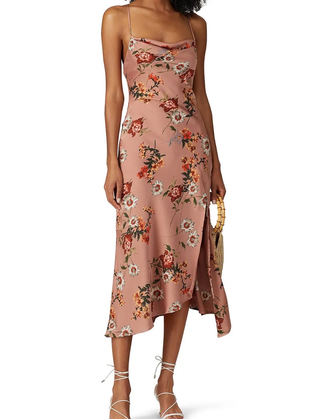 Astr Floral Slip Midi Dress in Dusty Rose with Multi-Color Blossoms